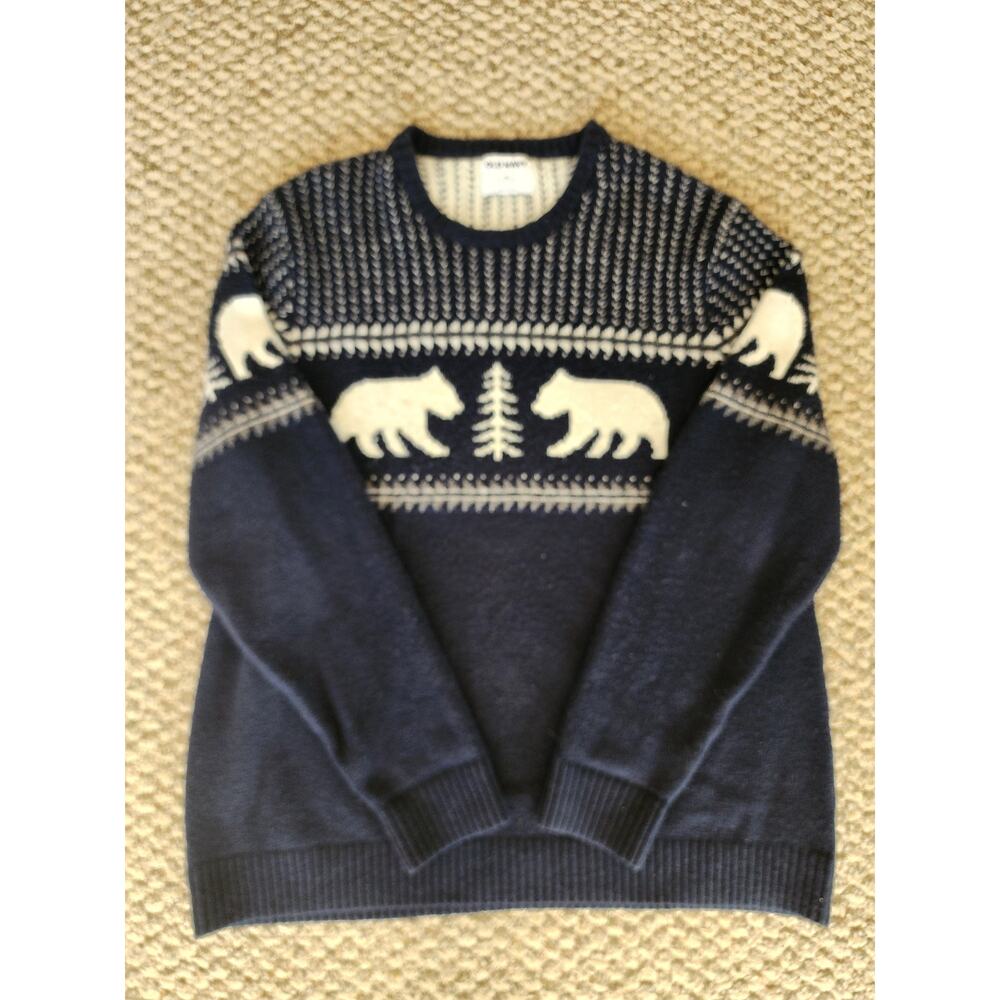 Old Navy Mens Xlarge Bear Print Winter Knit Sweater Cottagecore Festive